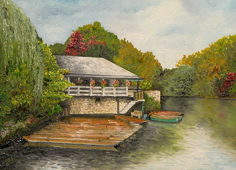 The Granta, Cambridge, painting by Julianna Struck